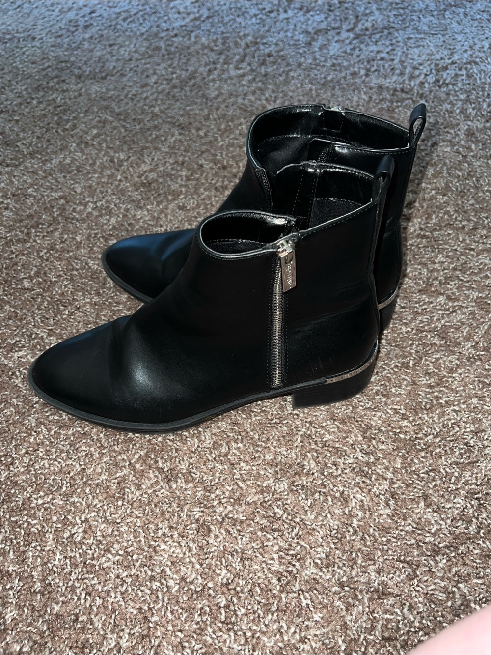 Women’s Calvin Klein Black Leather Ankle Boots with Side Zip